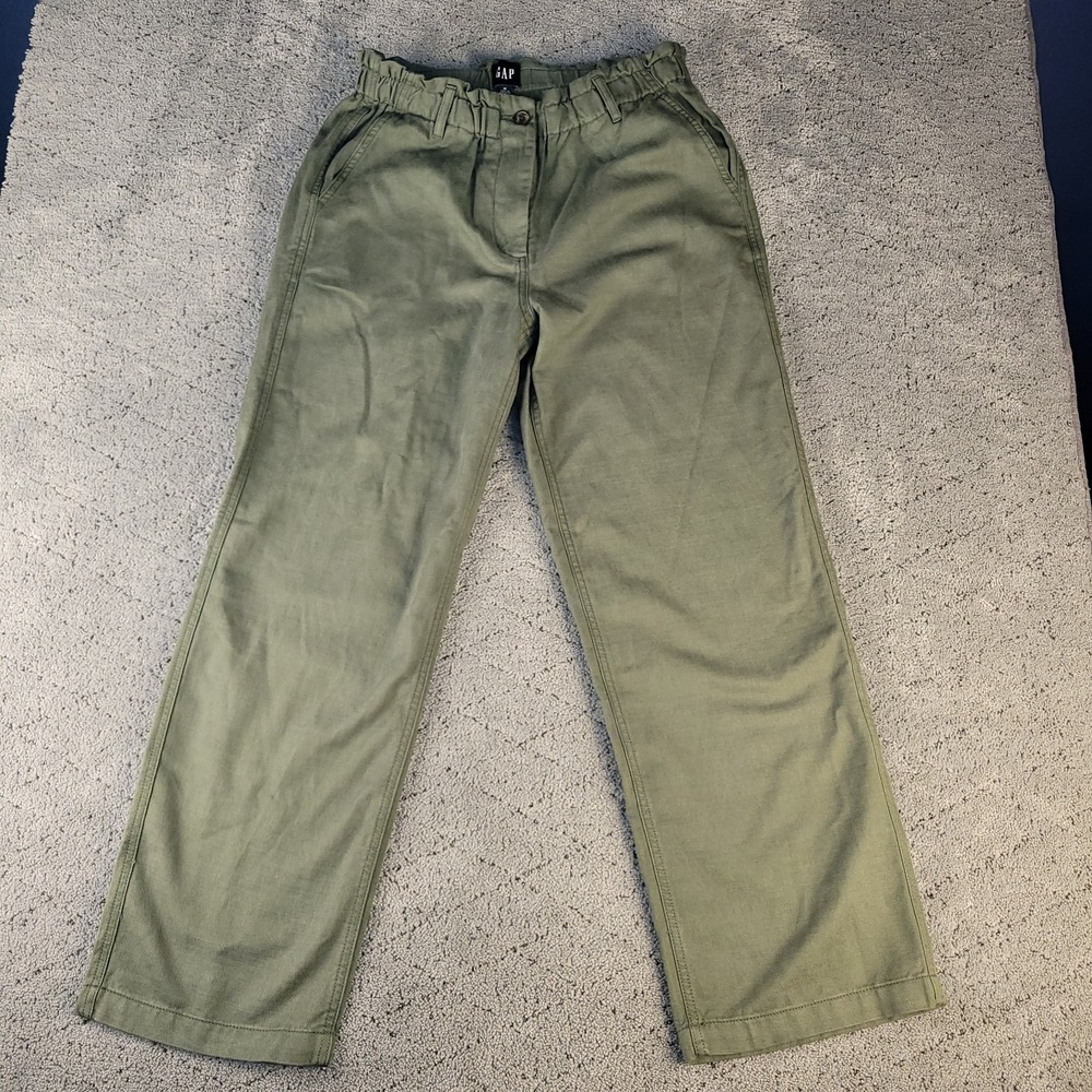 Gap Pants Womens M Green Easy Twill Pant‎ High Rise Relaxed Elastic Waist Casual